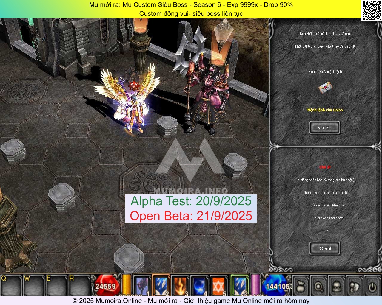 Mu mới ra, Mu Custom Siêu Boss, mutructuyen.online, Mu Online, Mu SS6 mới ra, Mu Test tháng 9 2025, Custom đông vui- siêu boss liên tục, Season 6