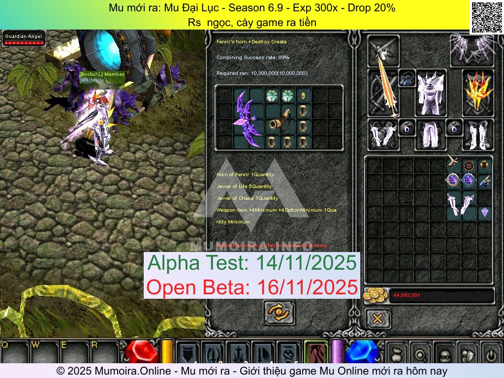 Mu mới ra, Mu Đại Lục, id.mudailuc.com, Mu Online, Mu SS6 mới ra, Mu Test tháng 11 2025, Rs  ngọc, cày game ra tiền, Season 6.9