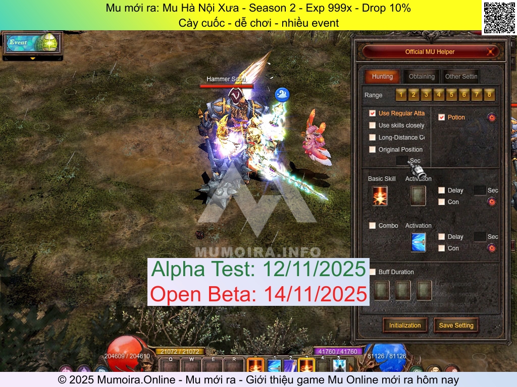 Mu mới ra, Mu Hà Nội Xưa, ss2hanoixua.net, Mu Online, Mu SS2 mới ra, Mu Test tháng 11 2025, Cày cuốc - dễ chơi - nhiều event, Season 2
