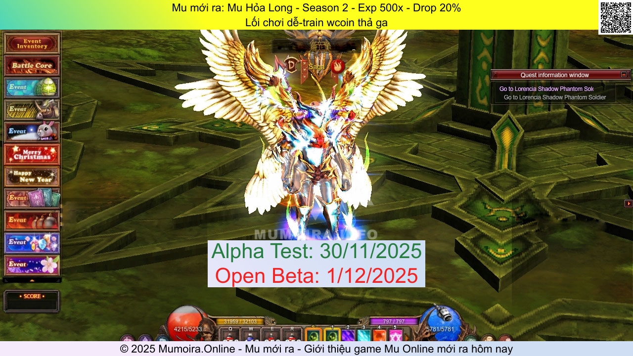 Mu mới ra, Mu Hỏa Long, hoalong.info, Mu Online, Mu SS2 mới ra, Mu Test tháng 11 2025, Lối chơi dễ-train wcoin thả ga, Season 2