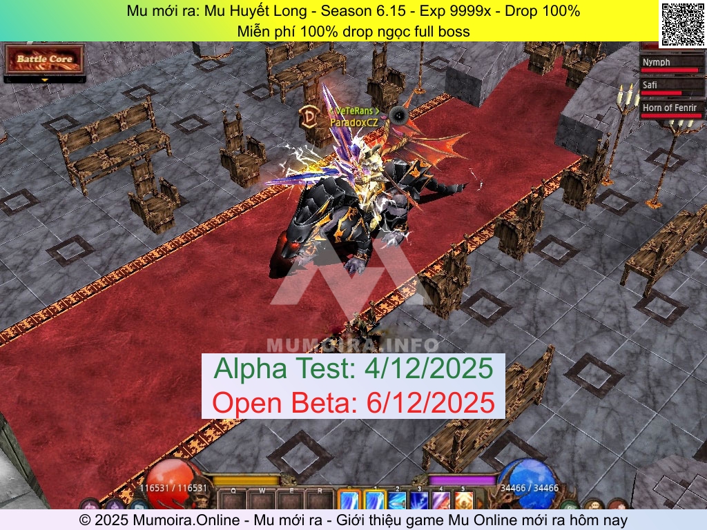 Mu mới ra, Mu Huyết Long, mu-huyetlong.net, Mu Online, Mu SS6 mới ra, Mu Test tháng 12 2025, Miễn phí 100% drop ngọc full boss, Season 6.15