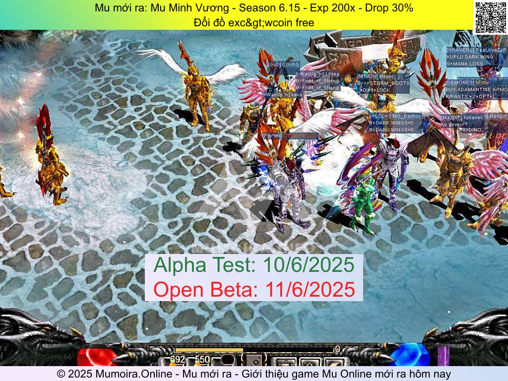 Mu mới ra, Mu Minh Vương, muminhvuong.pro, Mu Online, Mu SS6 mới ra, Mu Test tháng 6 2025, Đổi đồ exc>wcoin free, Season 6.15