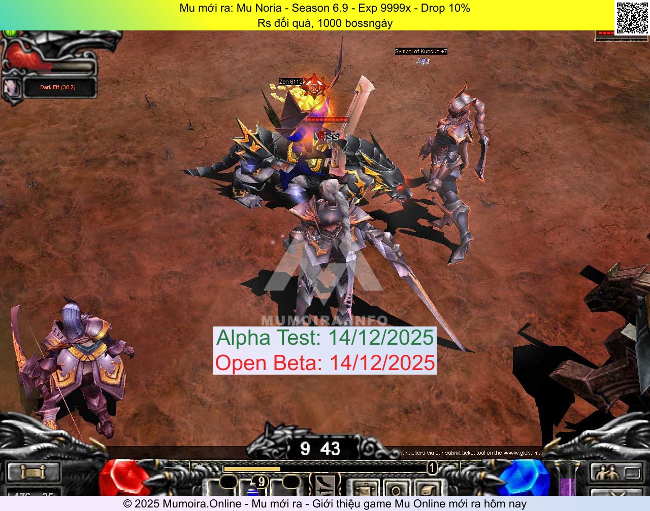 Mu mới ra, Mu Noria, s6.mu-noria.com, Mu Online, Mu SS6 mới ra, Mu Test tháng 12 2025, Rs đổi quà, 1000 bossngày, Season 6.9