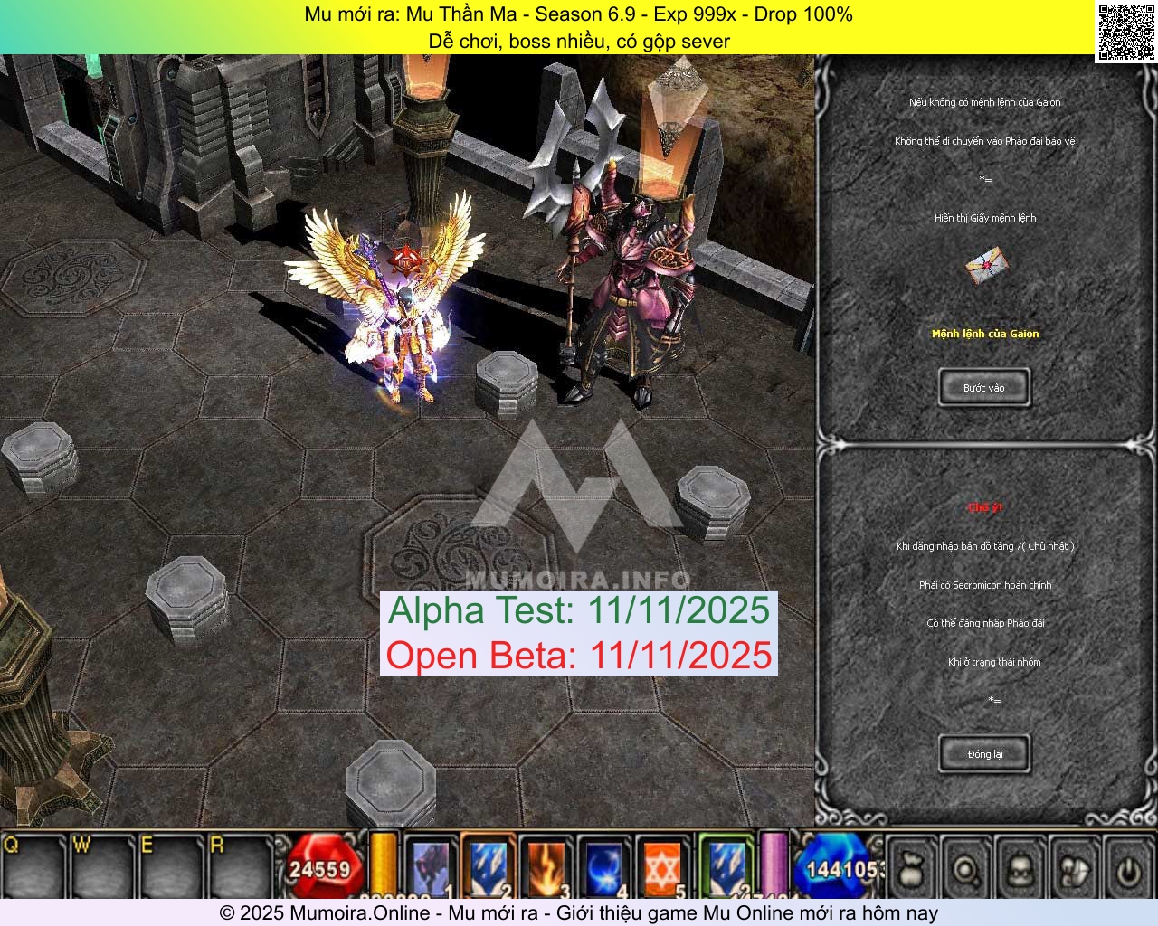 Mu mới ra, Mu Thần Ma, muthanma.info, Mu Online, Mu SS6 mới ra, Mu Test tháng 11 2025, Dễ chơi, boss nhiều, có gộp sever, Season 6.9