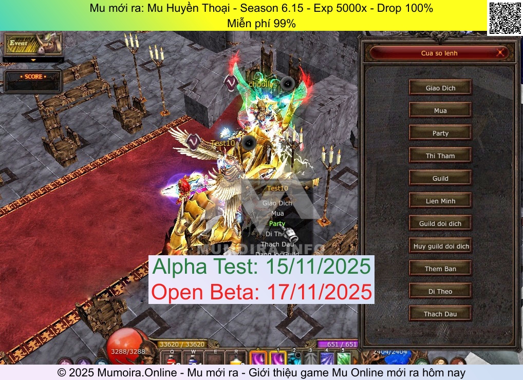 Mu mới ra, Mu Huyền Thoại, huyenthoai.xyz, Mu Online, Mu SS6 mới ra, Mu Test tháng 11 2025, Miễn phí 99%, Season 6.15