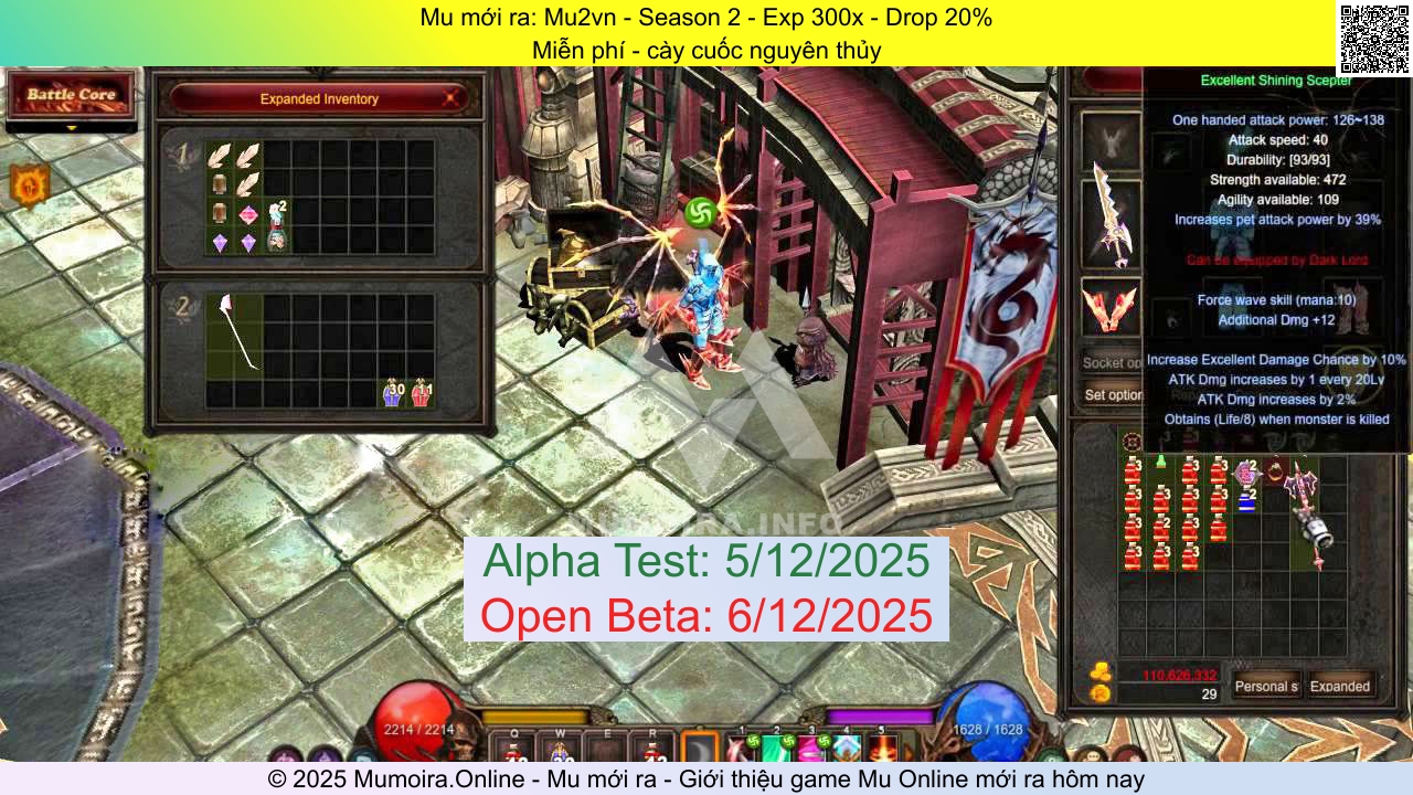 Mu mới ra, Mu2vn, mu2vn.net, Mu Online, Mu SS2 mới ra, Mu Test tháng 12 2025, Miễn phí - cày cuốc nguyên thủy, Season 2
