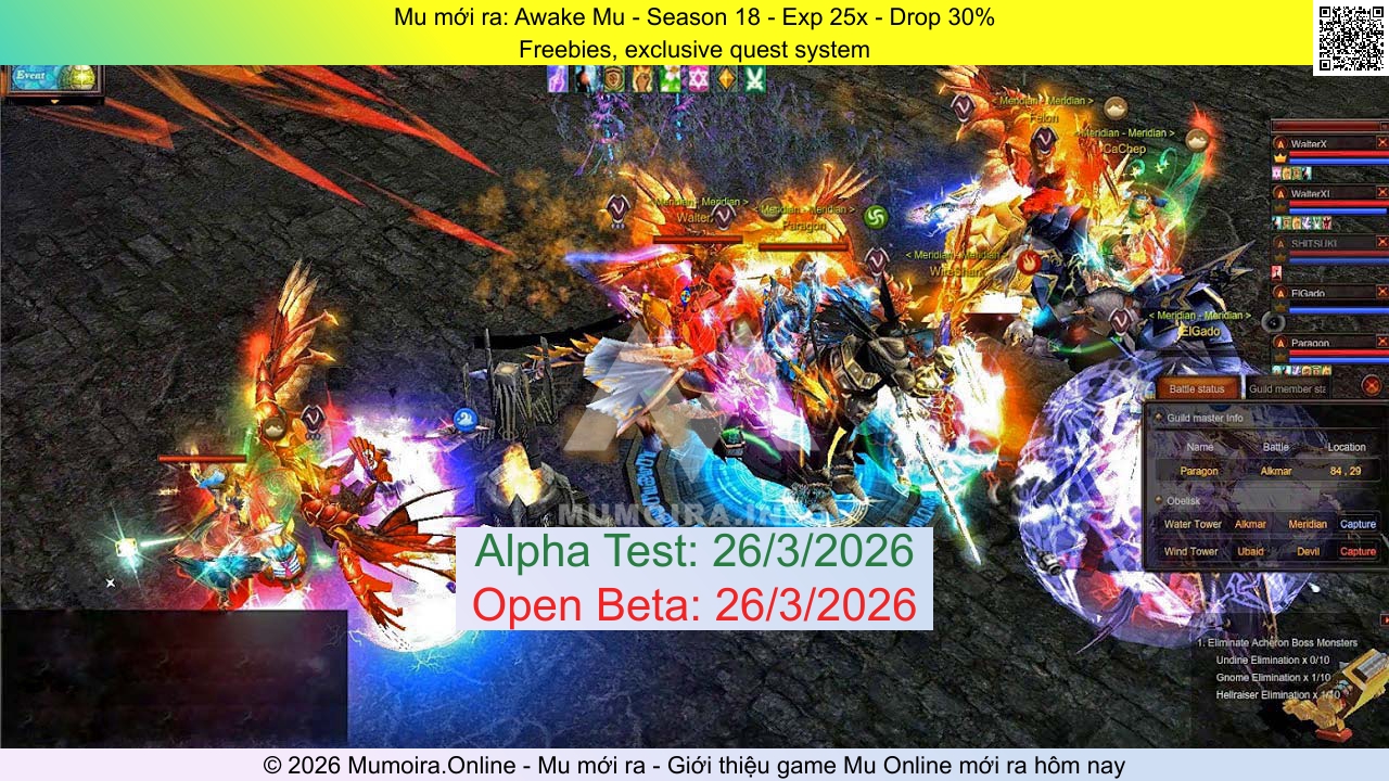 Mu mới ra, Awake Mu, awakemu.com, Mu Online, Mu SS18 mới ra, Mu Test tháng 3 2026, Freebies, exclusive quest system, Season 18