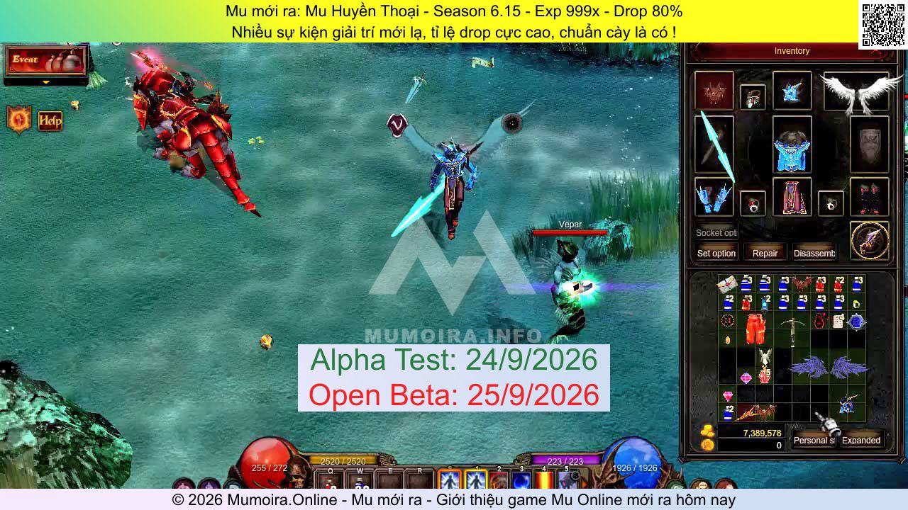 Mu mới ra, Mu Huyền Thoại, huyenthoaiss6.com, Mu Online, Mu SS6 mới ra, Mu Test tháng 9 2026, Nhiều sự kiện giải trí mới lạ, tỉ lệ drop cực cao, chuẩn cày là có !, Season 6.15