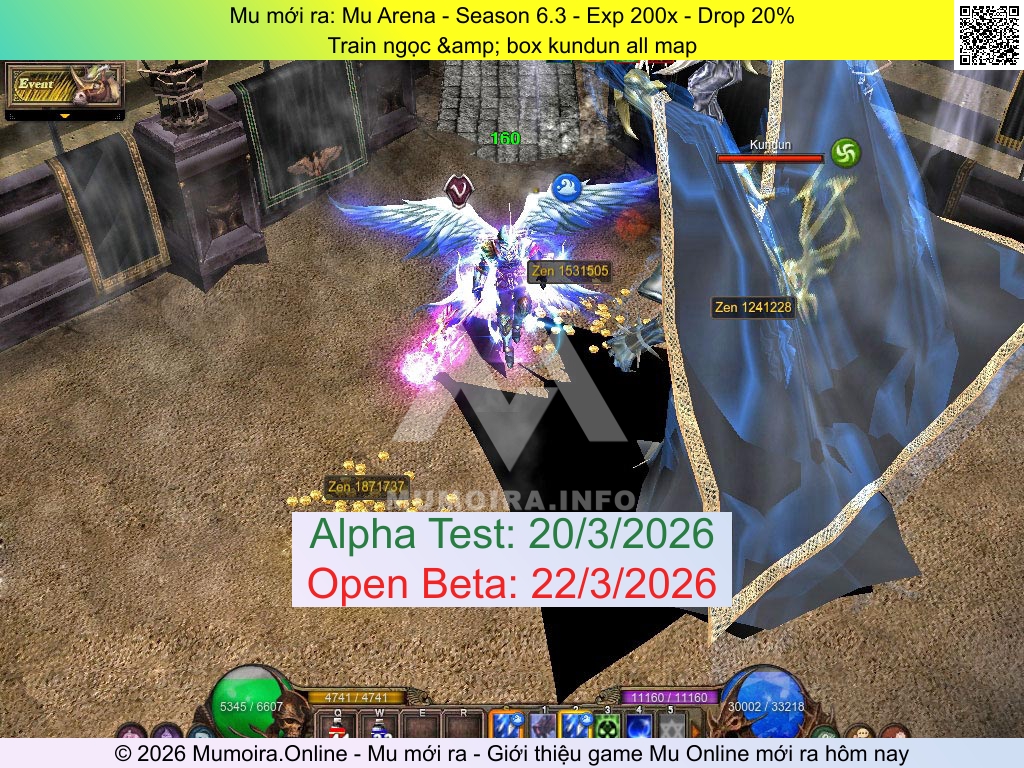 Mu mới ra, Mu Arena, arenamuss6.com, Mu Online, Mu SS6 mới ra, Mu Test tháng 3 2026, Train ngọc &amp; box kundun all map, Season 6.3
