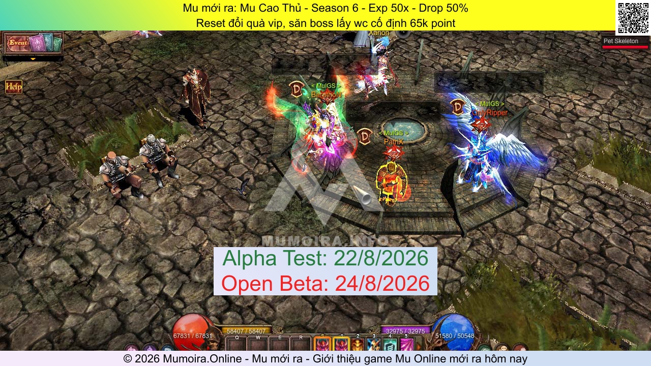 Mu mới ra, Mu Cao Thủ, caothu.online, Mu Online, Mu SS6 mới ra, Mu Test tháng 8 2026, Reset đổi quà vip, săn boss lấy wc cố định 65k point, Season 6
