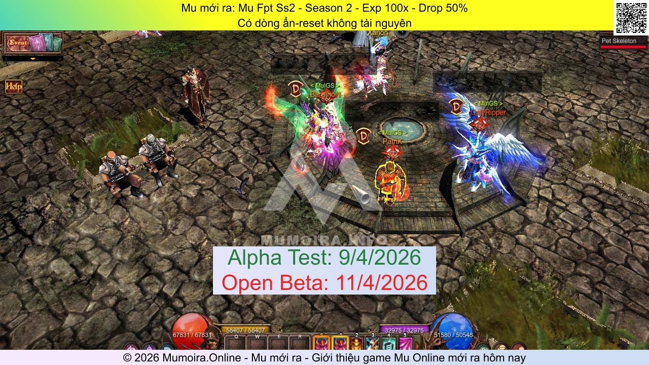 Mu mới ra, Mu Fpt Ss2, mufptss2.vn, Mu Online, Mu SS2 mới ra, Mu Test tháng 4 2026, Có dòng ẩn-reset không tài nguyên, Season 2