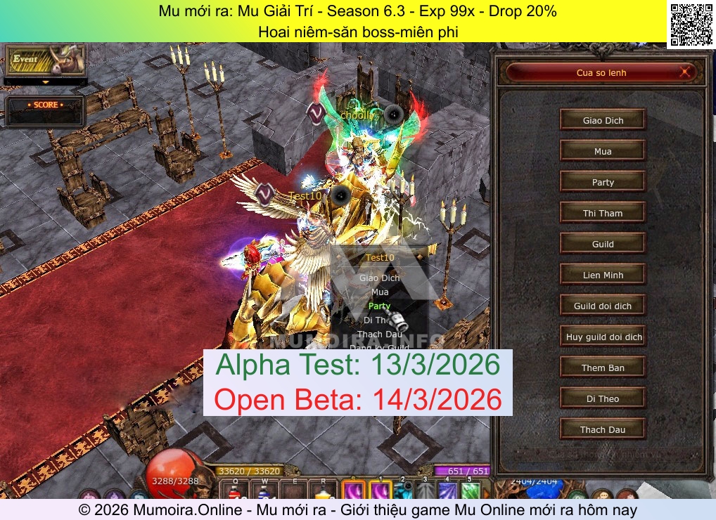 Mu mới ra, Mu Giải Trí, mugiaitri.id.vn, Mu Online, Mu SS6 mới ra, Mu Test tháng 3 2026, Hoai niêm-săn boss-miên phi, Season 6.3