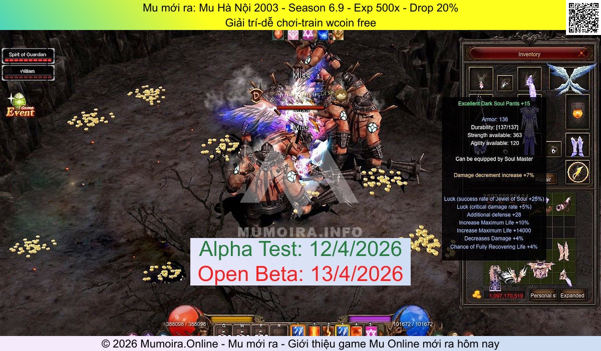 Mu mới ra, Mu Hà Nội 2003, hanoi2003.info, Mu Online, Mu SS6 mới ra, Mu Test tháng 4 2026, Giải trí-dễ chơi-train wcoin free, Season 6.9