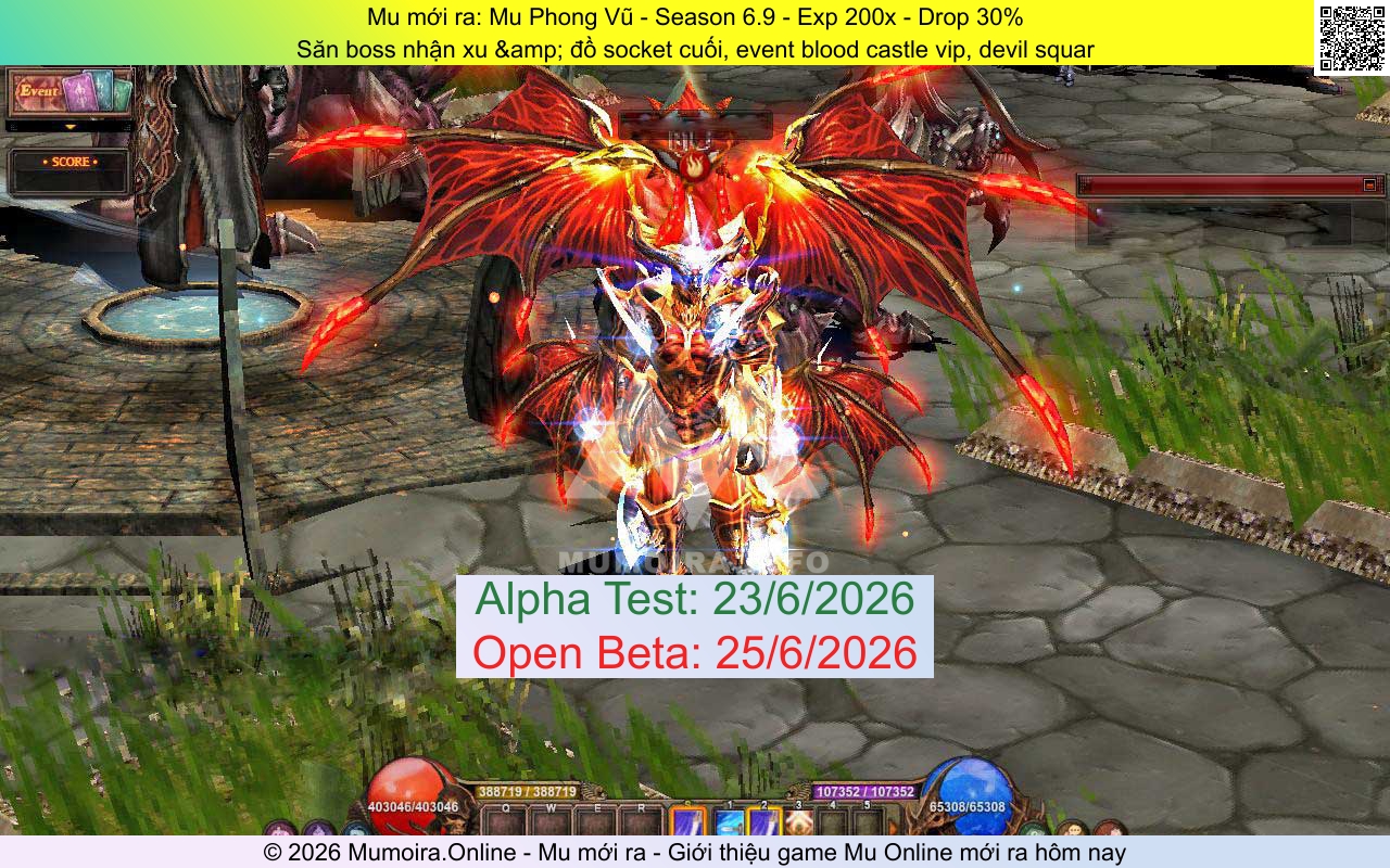 Mu mới ra, Mu Phong Vũ, muphongvu.net, Mu Online, Mu SS6 mới ra, Mu Test tháng 6 2026, Săn boss nhận xu &amp; đồ socket cuối, event blood castle vip, devil squar, Season 6.9