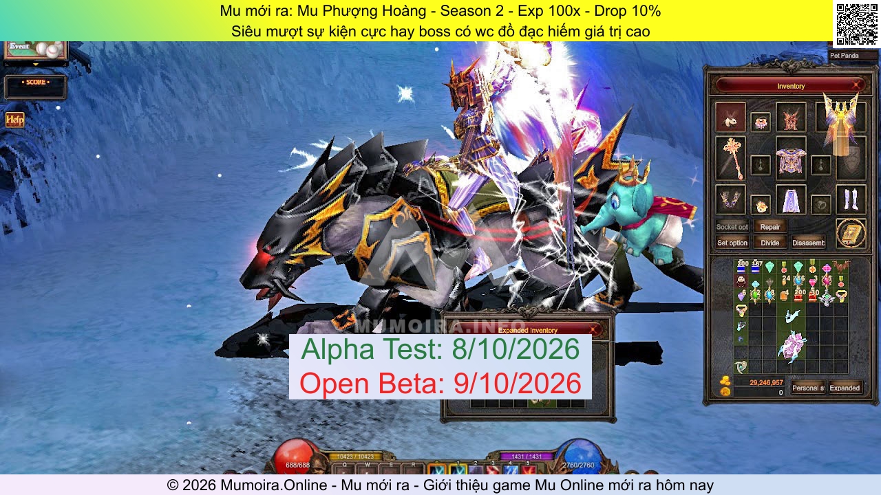 Mu mới ra, Mu Phượng Hoàng, phuonghoangss2.click, Mu Online, Mu Season 2 mới ra, Mu Test tháng 10 2026, Siêu mượt sự kiện cực hay boss có wc đồ đạc hiếm giá trị cao, Mu Online Season 2