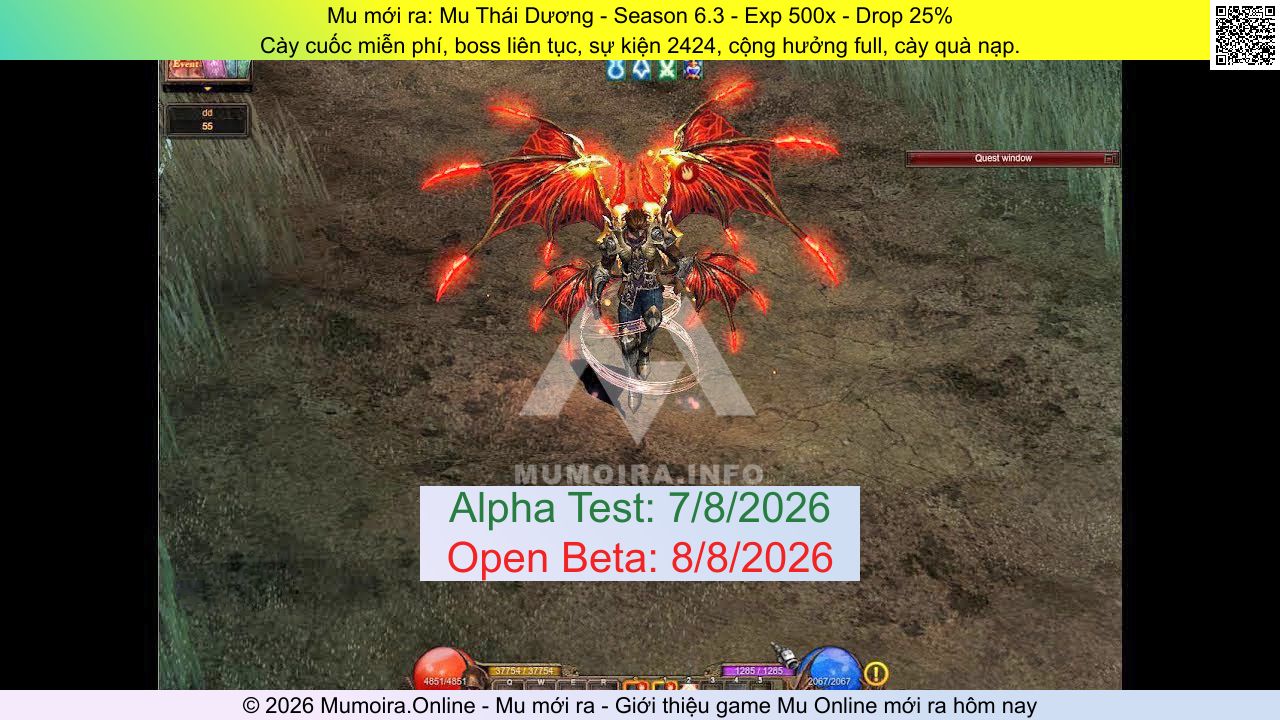 Mu mới ra, Mu Thái Dương, thaiduongmu.com, Mu Online, Mu Season 6.3 mới ra, Mu Test tháng 8 2026, Cày cuốc miễn phí, boss liên tục, sự kiện 2424, cộng hưởng full, cày quà nạp., Mu Online Season 6.3