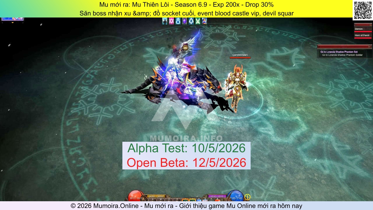 Mu mới ra, Mu Thiên Lôi, muthienloi.net, Mu Online, Mu SS6 mới ra, Mu Test tháng 5 2026, Săn boss nhận xu &amp; đồ socket cuối, event blood castle vip, devil squar, Season 6.9