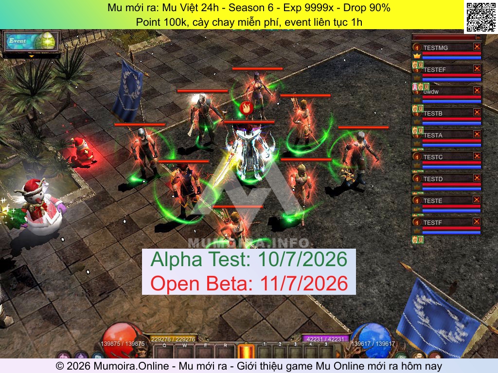 Mu mới ra, Mu Việt 24h, muviet24h.info, Mu Online, Mu SS6 mới ra, Mu Test tháng 7 2026, Point 100k, cày chay miễn phí, event liên tục 1h, Season 6