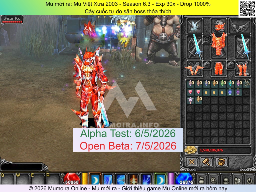 Mu mới ra, Mu Việt Xưa 2003, muvietxua2003.net, Mu Online, Mu SS6 mới ra, Mu Test tháng 5 2026, Cày cuốc tự do săn boss thỏa thích, Season 6.3