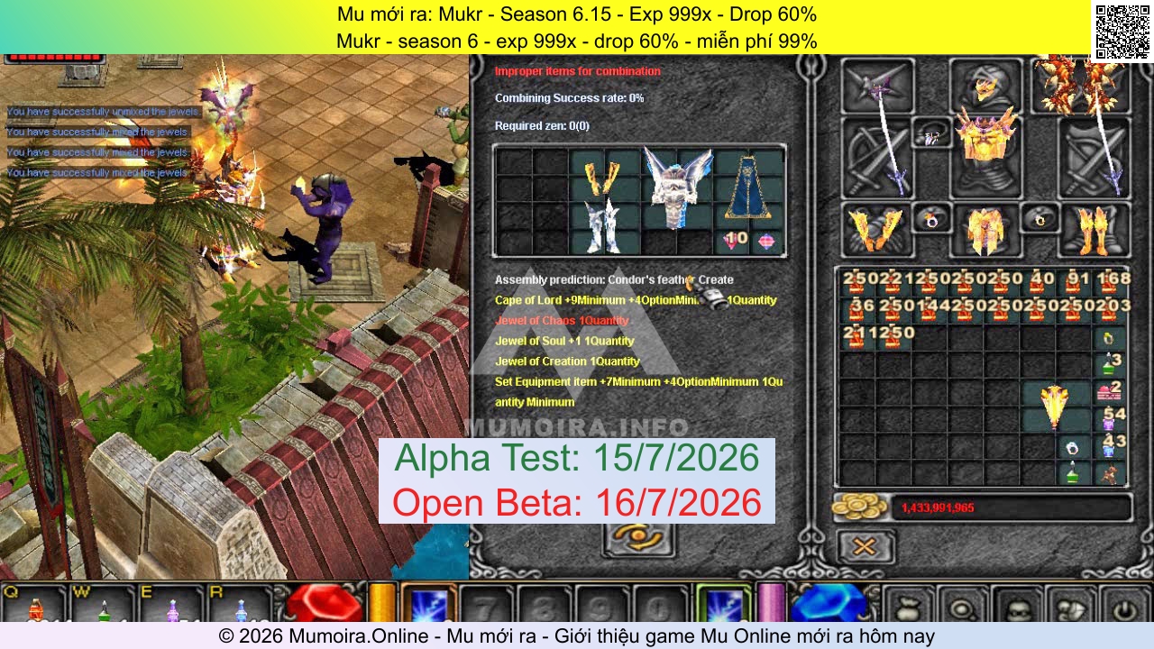 Mu mới ra, Mukr, mukr.vn, Mu Online, Mu SS6 mới ra, Mu Test tháng 7 2026, Mukr - season 6 - exp 999x - drop 60% - miễn phí 99%, Season 6.15